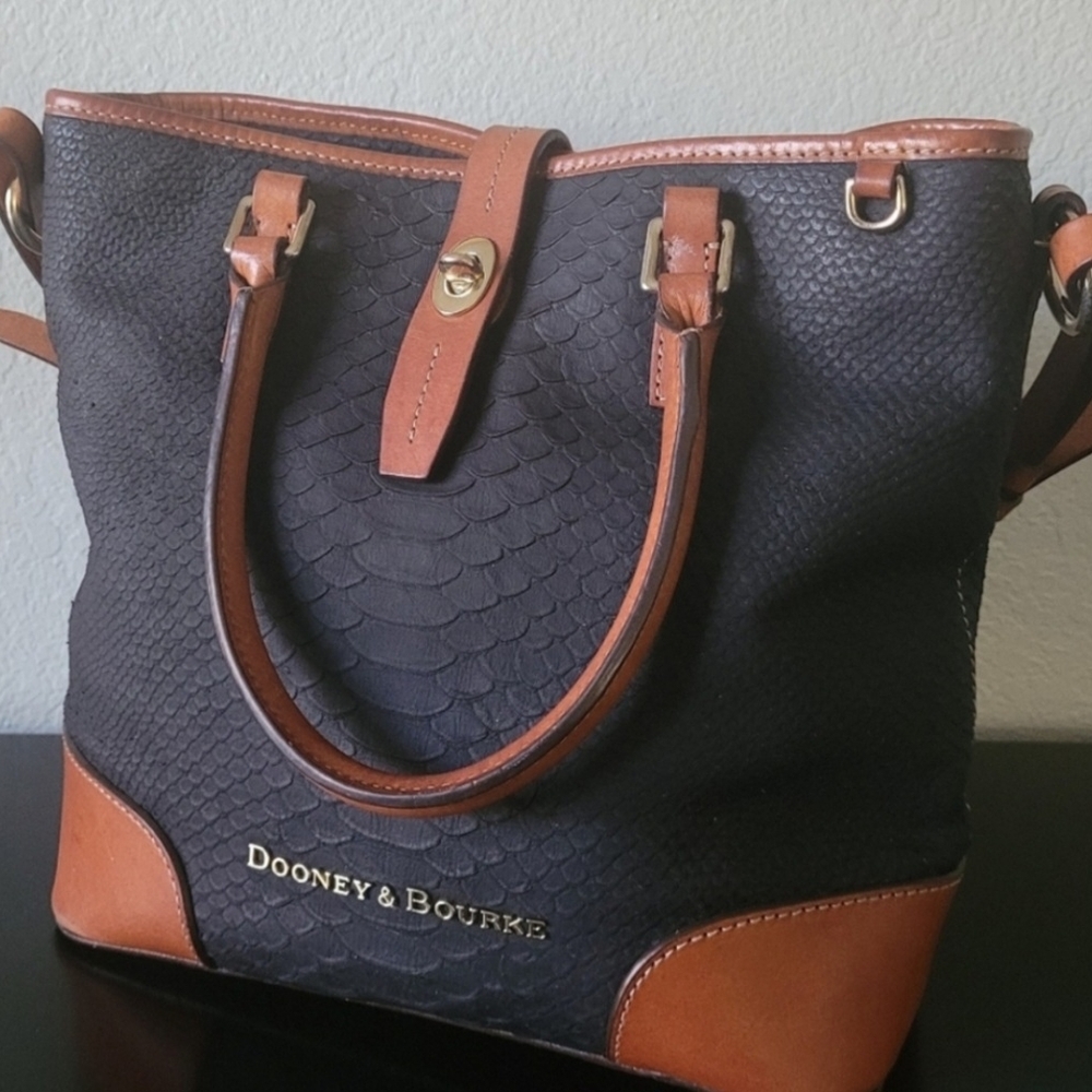 Dooney & Bourke Blue and Brown Tote Bag with Leather Accents